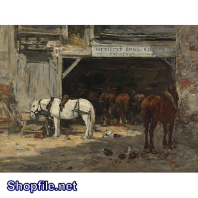 Tranh dầu ngựa ăn ăn cỏ